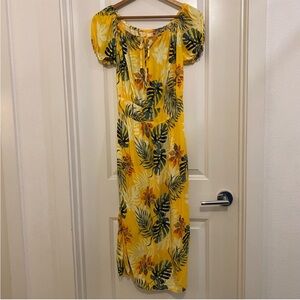 Seven Islands Sunny Yellow Floral tropical Dress tie front size large